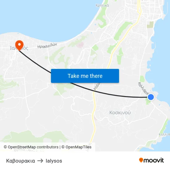 Kavourakia to Ialysos map