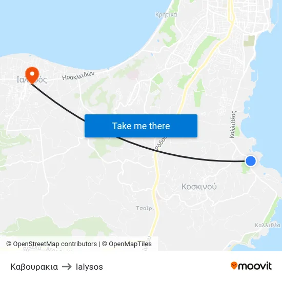 Kavourakia to Ialysos map