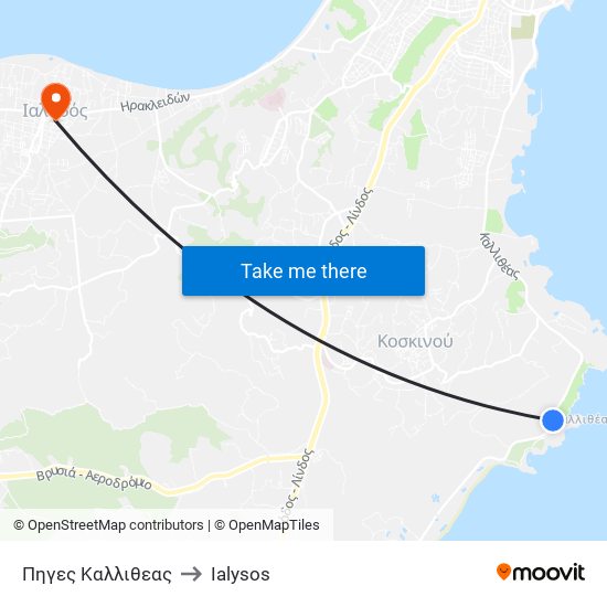 Πηγες Καλλιθεας to Ialysos map