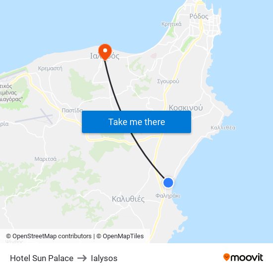 Hotel Sun Palace to Ialysos map