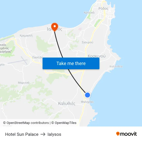 Hotel Sun Palace to Ialysos map