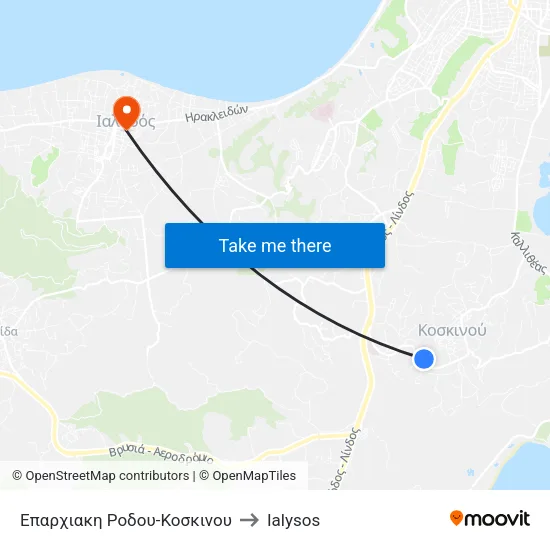 Rhodes-Koskinou Provincial Road to Ialysos map