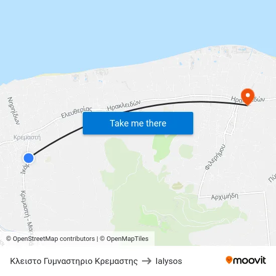 Κλειστο Γυμναστηριο Κρεμαστης to Ialysos map