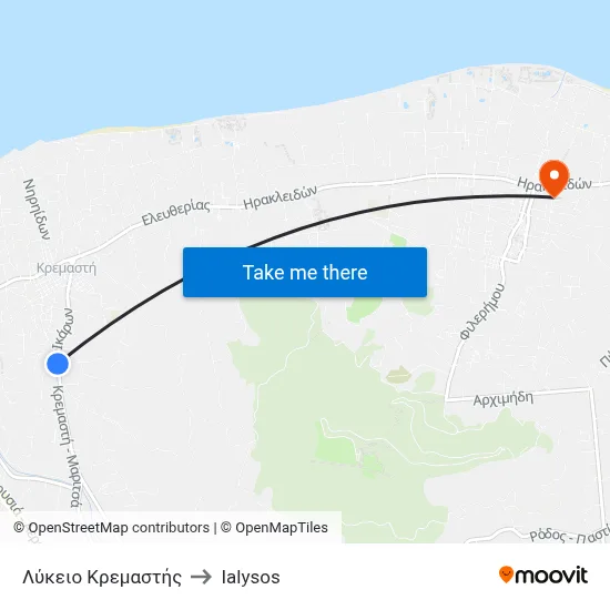 Kremasti High School to Ialysos map