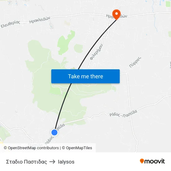 Pastida Stadium to Ialysos map