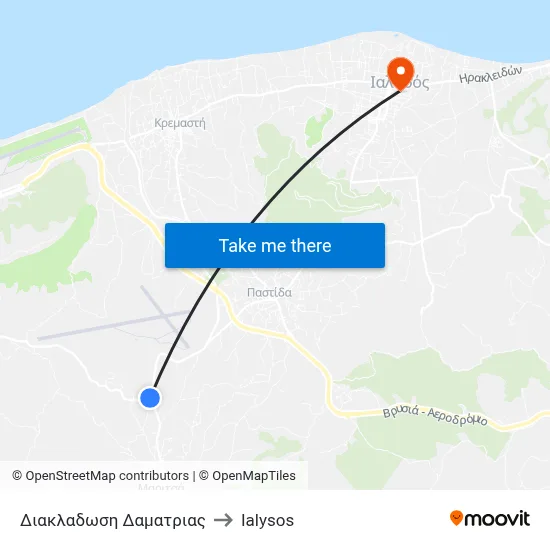 Damatria Junction to Ialysos map
