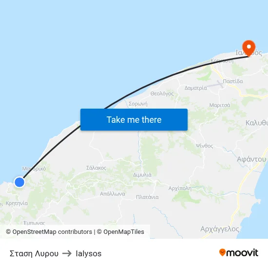 Lyros Stop to Ialysos map