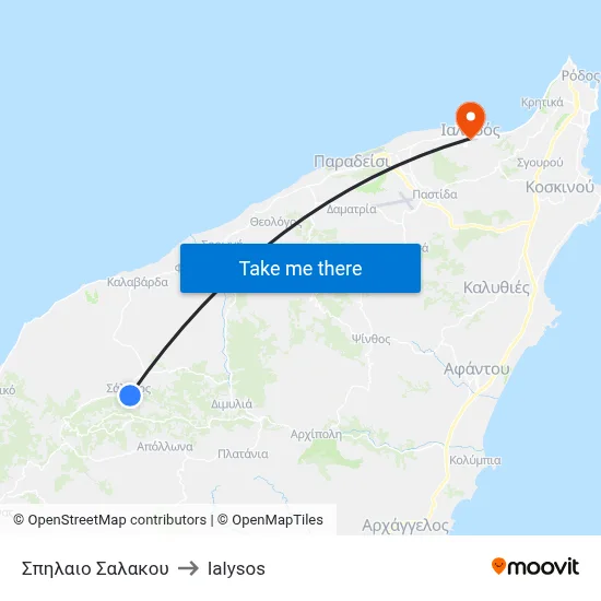 Salakos Cave to Ialysos map