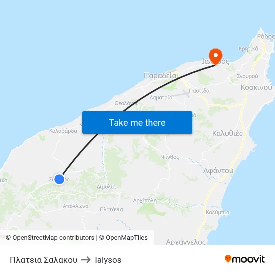 Salakos Square to Ialysos map