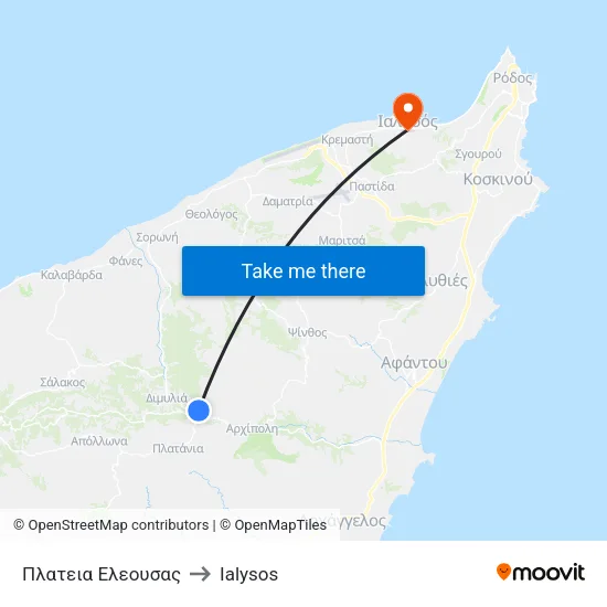 Eleousa Square to Ialysos map