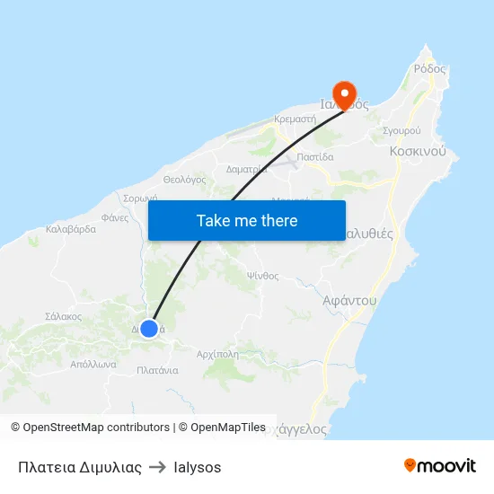 Dimylia Square to Ialysos map