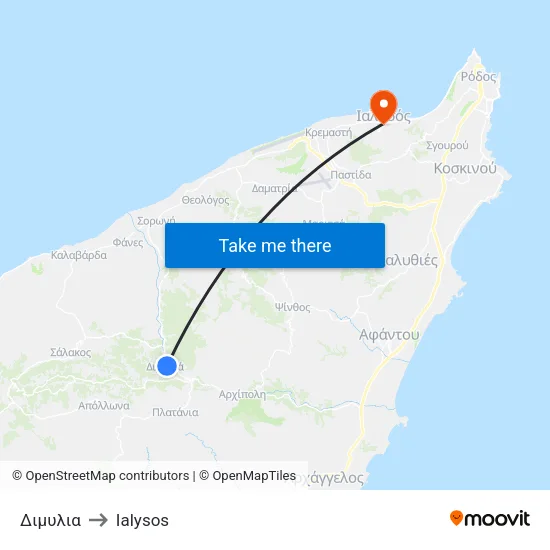 Dimylia to Ialysos map