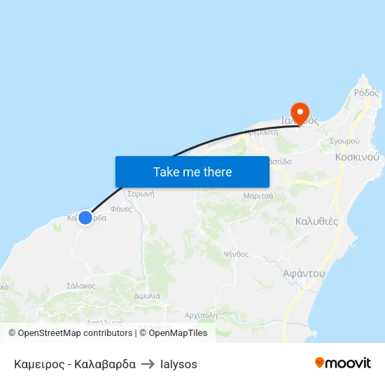 Kameiros - Kalavarda to Ialysos map