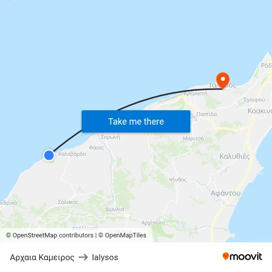 Ancient Kameiros to Ialysos map
