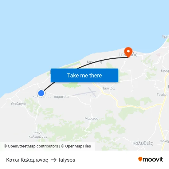 Kato Kalamonas to Ialysos map