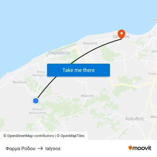 Rhodes Farm to Ialysos map