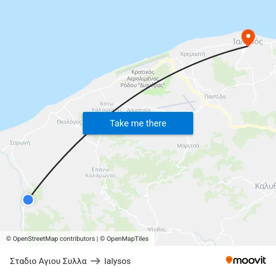 Agios Syllas Stadium to Ialysos map