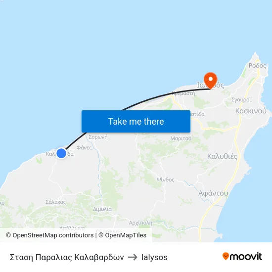 Kalabarda Beach Stop to Ialysos map