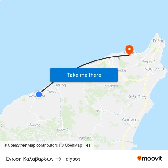 Kalavarda Union to Ialysos map