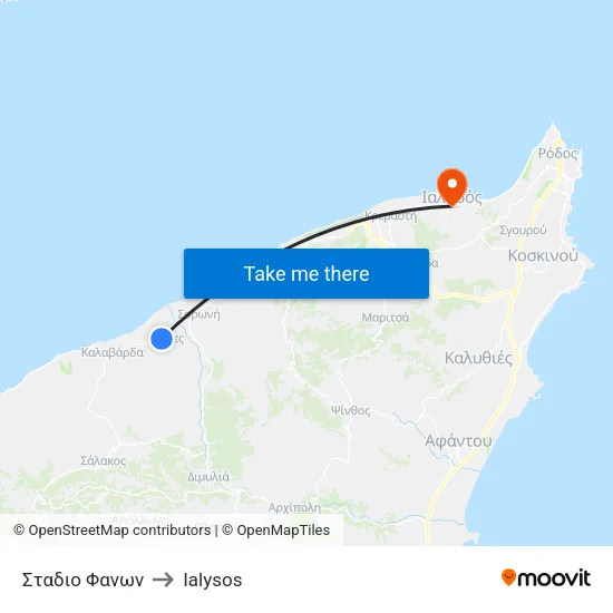 Fanon Stadium to Ialysos map