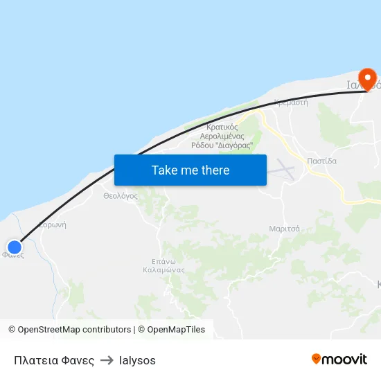 Fanes Square to Ialysos map