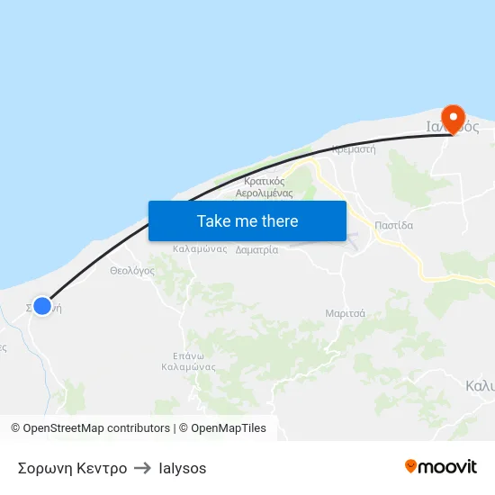 Σορωνη Κεντρο to Ialysos map