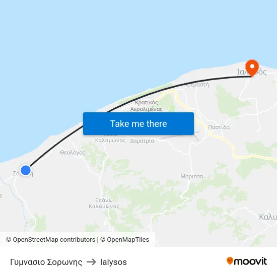 Soroni High School to Ialysos map