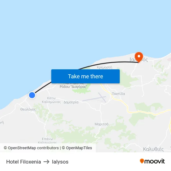 Filoxenia Hotel to Ialysos map