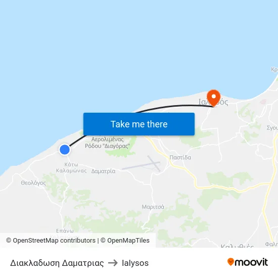 Διακλαδωση Δαματριας to Ialysos map