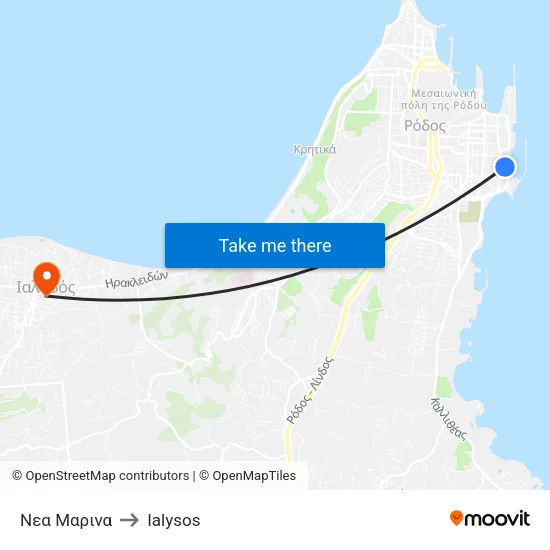 New Marina to Ialysos map