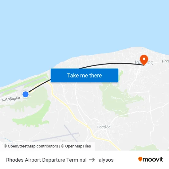 Rhodes Airport Departure Terminal to Ialysos map