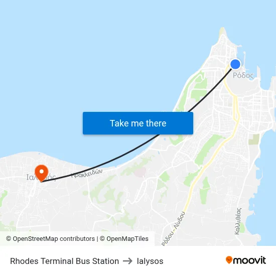 Rhodes Terminal Bus Station to Ialysos map