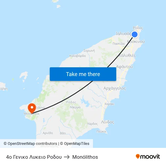4th General Lyceum of Rhodes to Monolith map