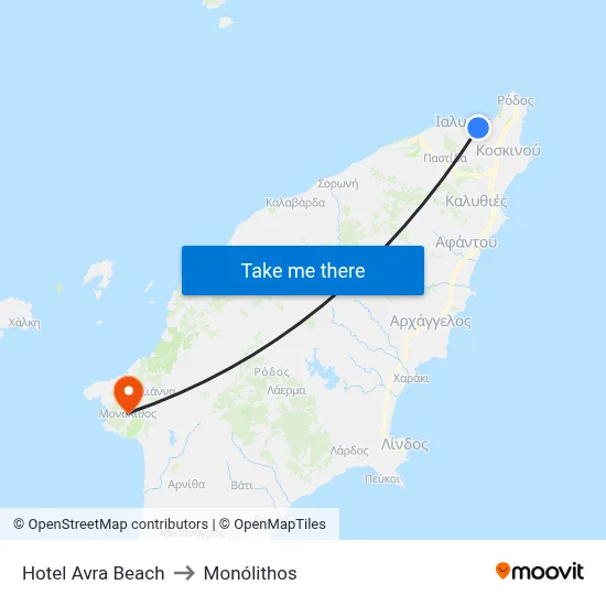 Hotel Avra Beach to Monolith map