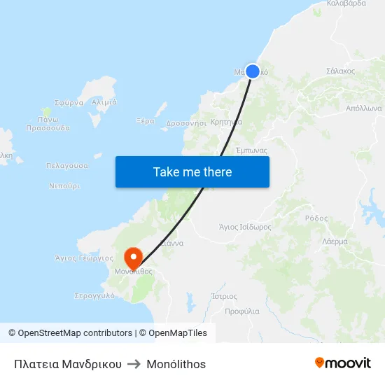 Mandrikou Square to Monolith map
