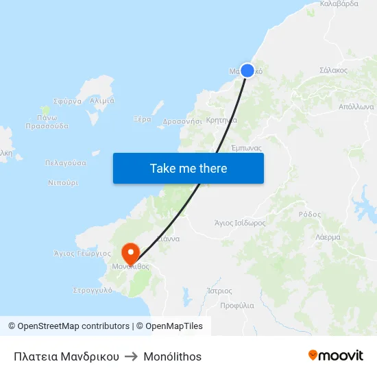 Mandrikou Square to Monolith map