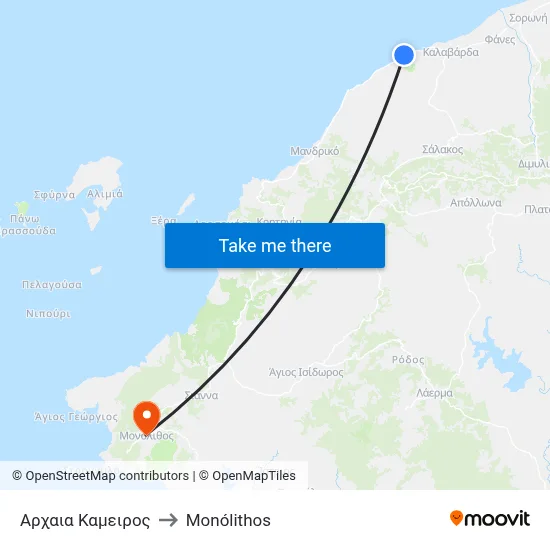 Ancient Kameiros to Monolith map