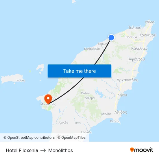 Filoxenia Hotel to Monolith map