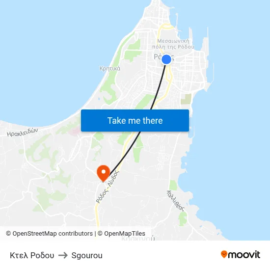 Rhodes KTEL to Sgourou map