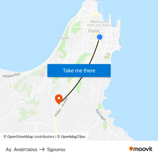 Agia Anastasia to Sgourou map