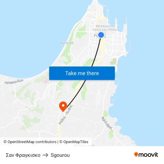 San Francisco to Sgourou map