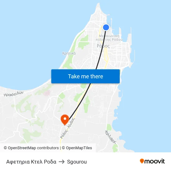 Roda Bus Terminal to Sgourou map