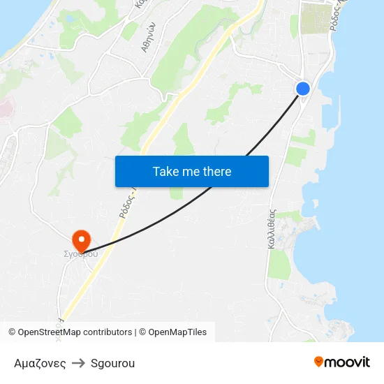 Amazones to Sgourou map