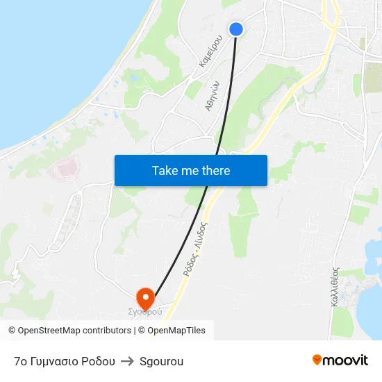 7th Rhodes High School to Sgourou map