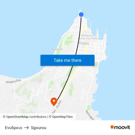 Aquarium to Sgourou map