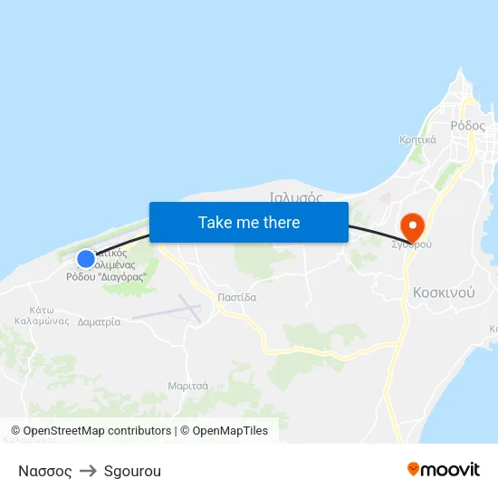 Nassos to Sgourou map