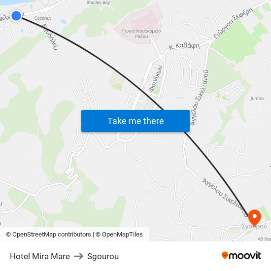 Hotel Mira Mare to Sgourou map