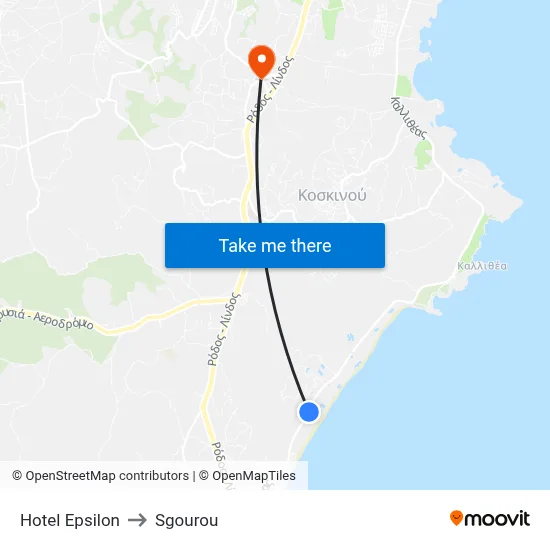 Hotel Epsilon to Sgourou map