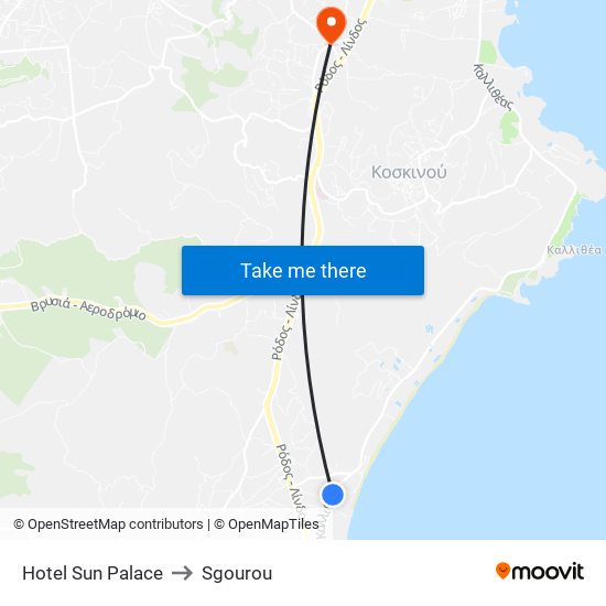 Hotel Sun Palace to Sgourou map