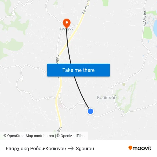 Rhodes-Koskinou Provincial Road to Sgourou map